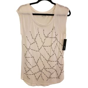 Apt. 9. Women's Short Sleeve Top. Ivory & Bronze Metallic Design. Size Med. NWT.